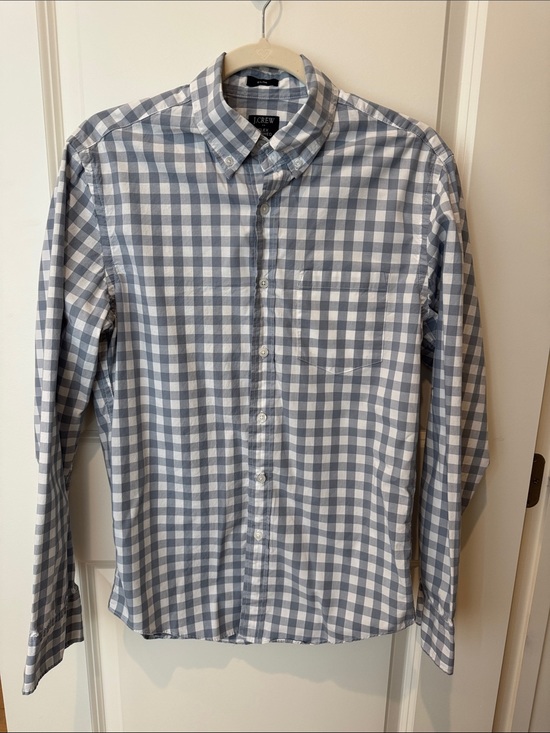 J. Crew Other - J. Crew Men's Flex Washed Slim Gray Blue and White Gingham Button-Down Shirt